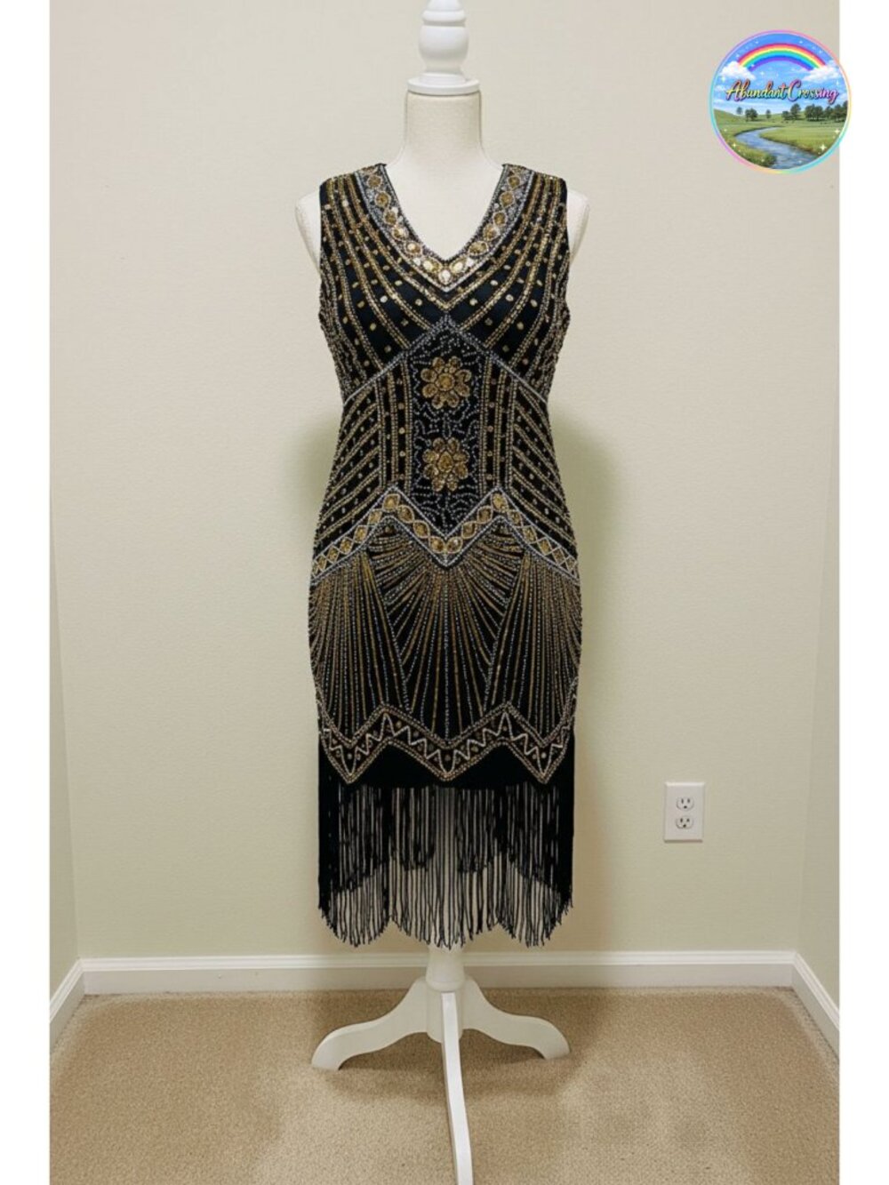 Plus Size Flapper Dress 1920s Gatsby Fringe Sequin A-Line Midi